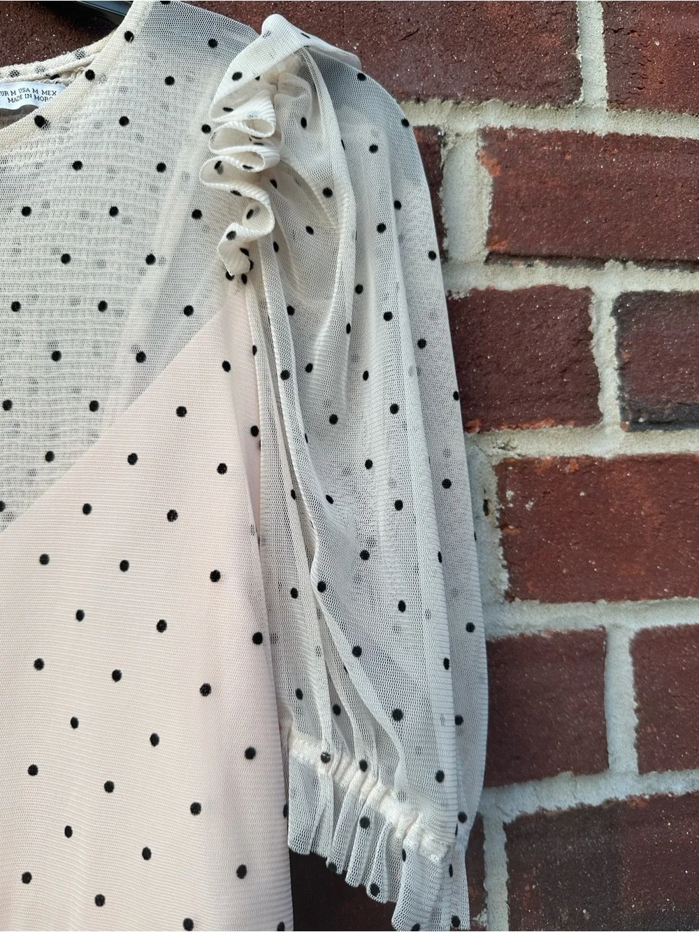Zara Cream and Black Polka Dot Ruffle Crop Top Size Medium